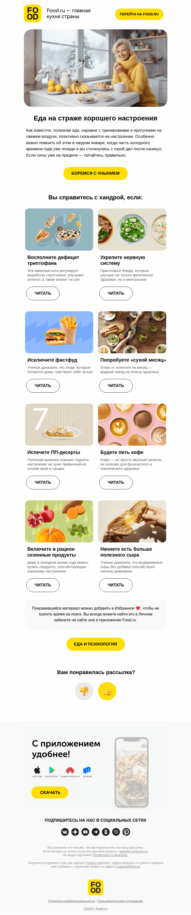 Письмо компании «FOOD.RU» на тему «Что есть зимой, чтобы улучшить настроение? ❄️🙂»