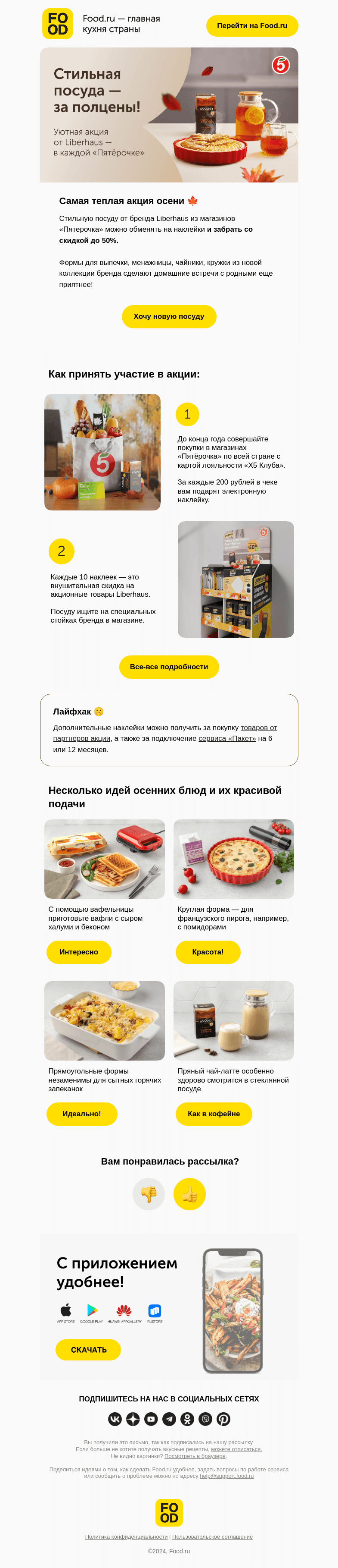 Письмо компании «FOOD.RU» на тему «До -50% на новую посуду! 🤗»