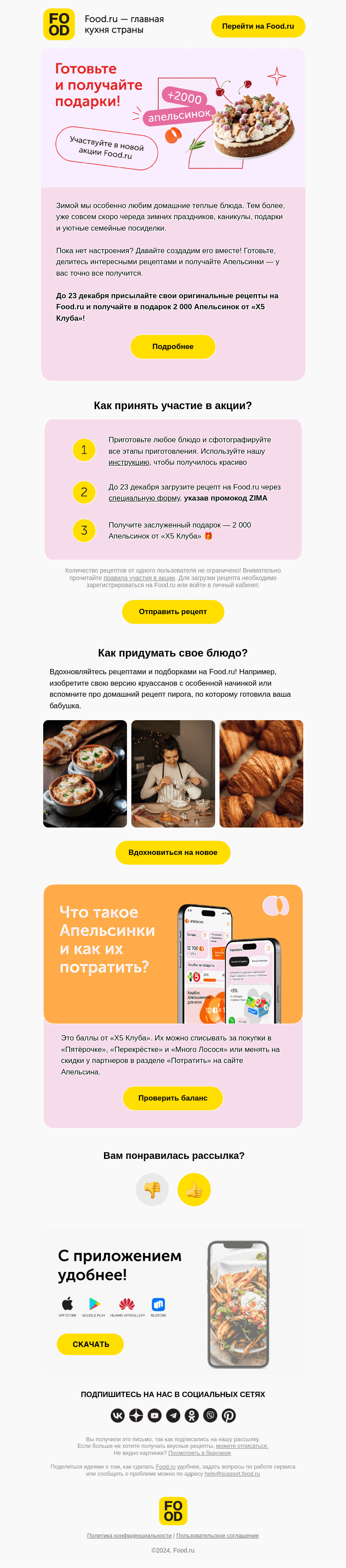 Письмо компании «FOOD.RU» на тему «Промокод ZIMA»