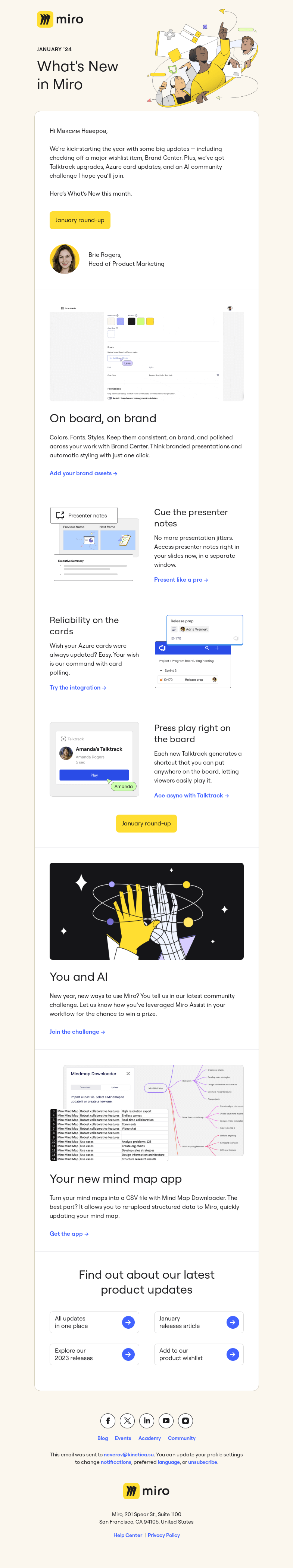 Письмо компании «Miro» на тему «What’s New at Miro | January 2024»