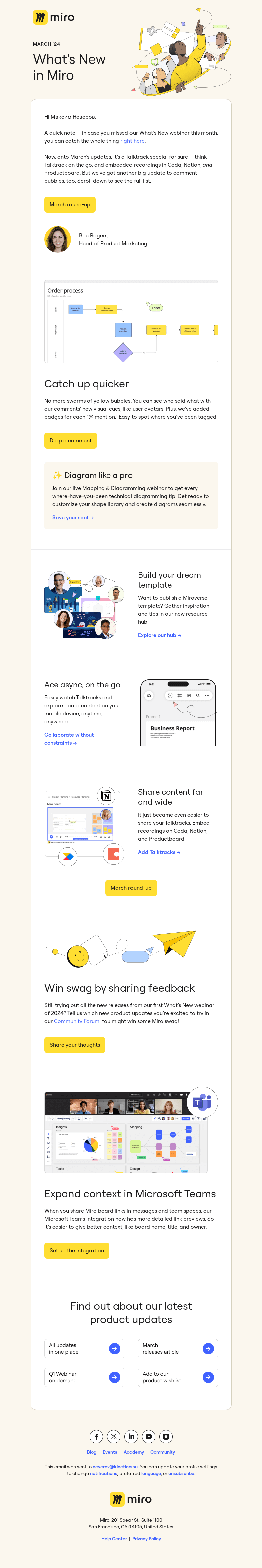 Письмо компании «Miro» на тему «What’s New at Miro | March 2024»