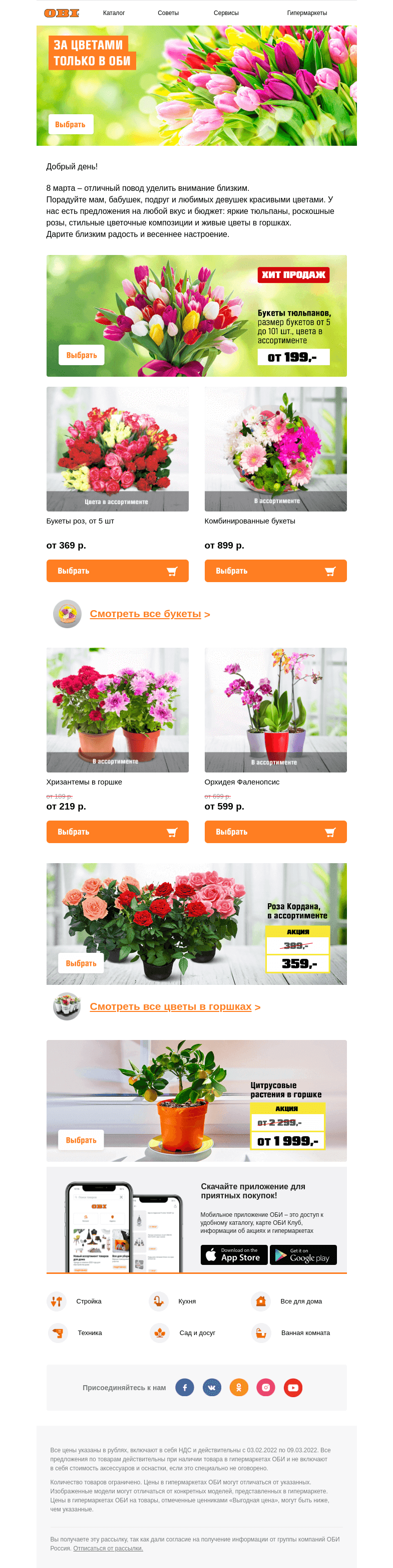 Письмо компании «OBI» на тему «💐 Радуем скидками на цветы!»