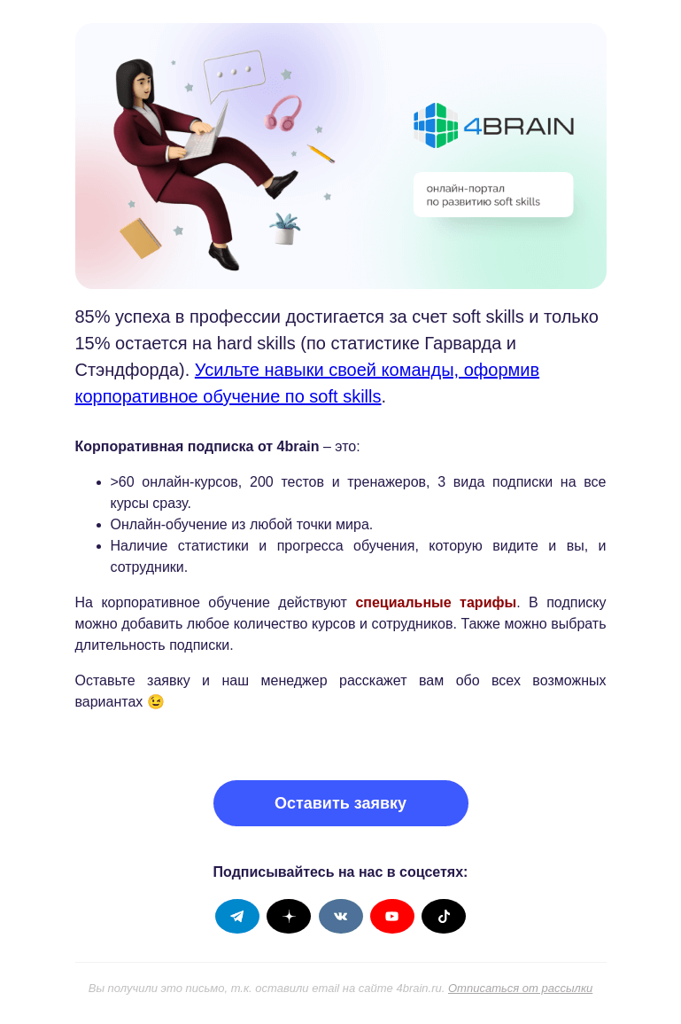 Письмо компании «4Brain» на тему «✅ Отслеживайте прогресс вашей команды»