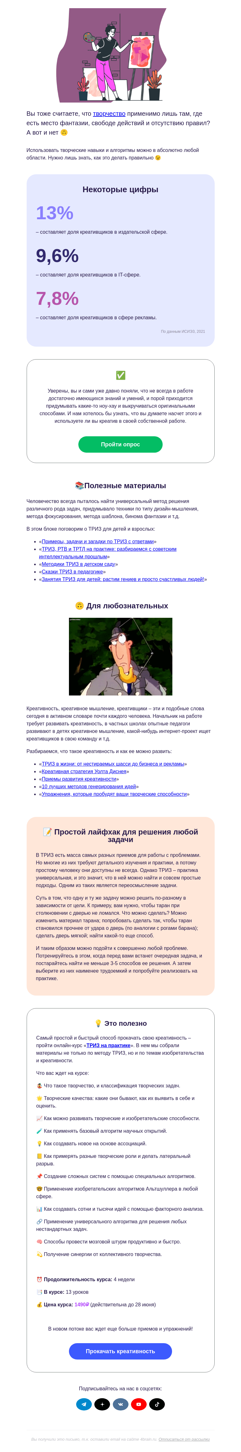 Письмо компании «4Brain» на тему «💡💨 Как быть креативным в любой ситуации»