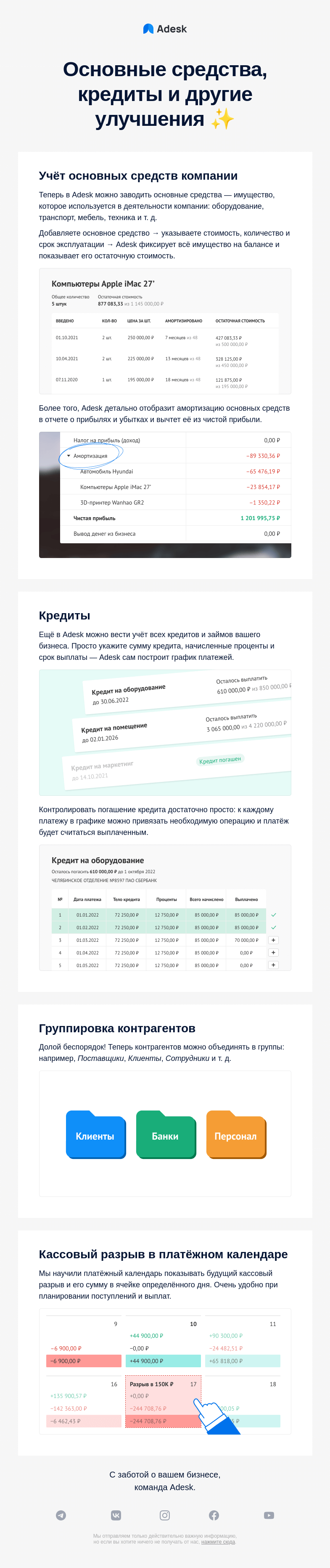 Письмо компании «Adesk» на тему «⚡️ Новое в Adesk: основные средства и кредиты»