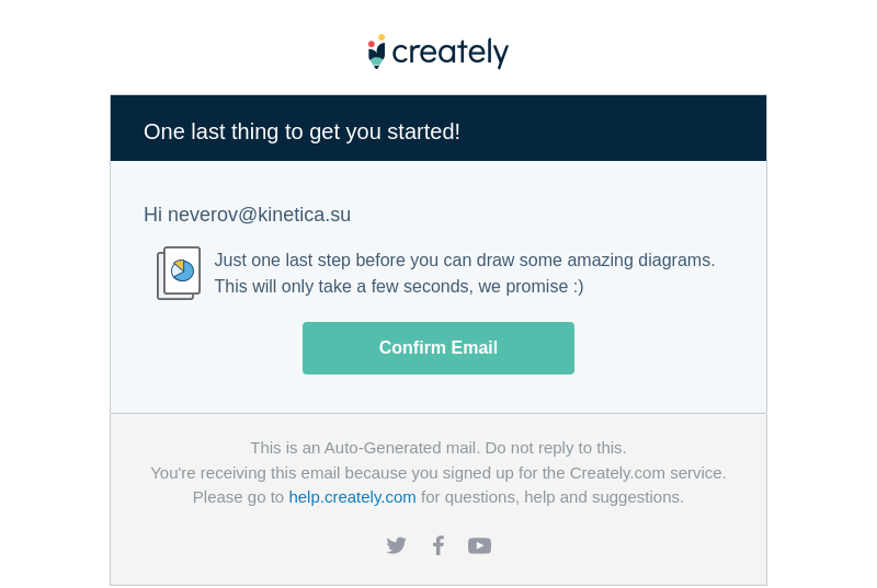 Письмо компании «Creately» на тему «Confirm your email in one click.»
