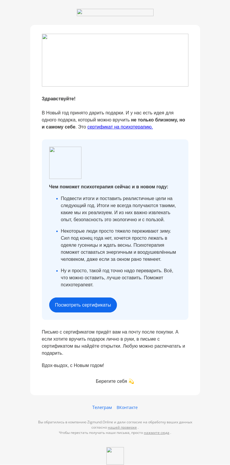 Письмо компании «Zigmund.Online» на тему «С таким подарком 2023 будет лучше»