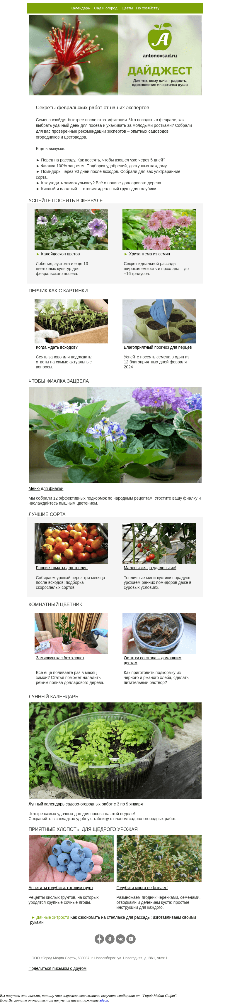Письмо компании «Антонов сад» на тему «Сеять на снег или держать в холоде?🌱 Укрощение мелких семян»