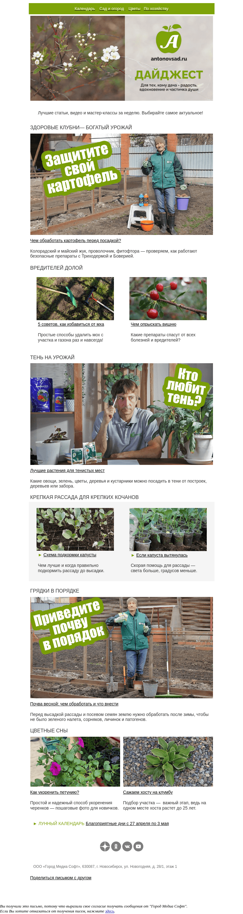 Письмо компании «Антонов сад» на тему «Жукам картошку не дадим!🌱Чем обработать клубни перед посадкой?»