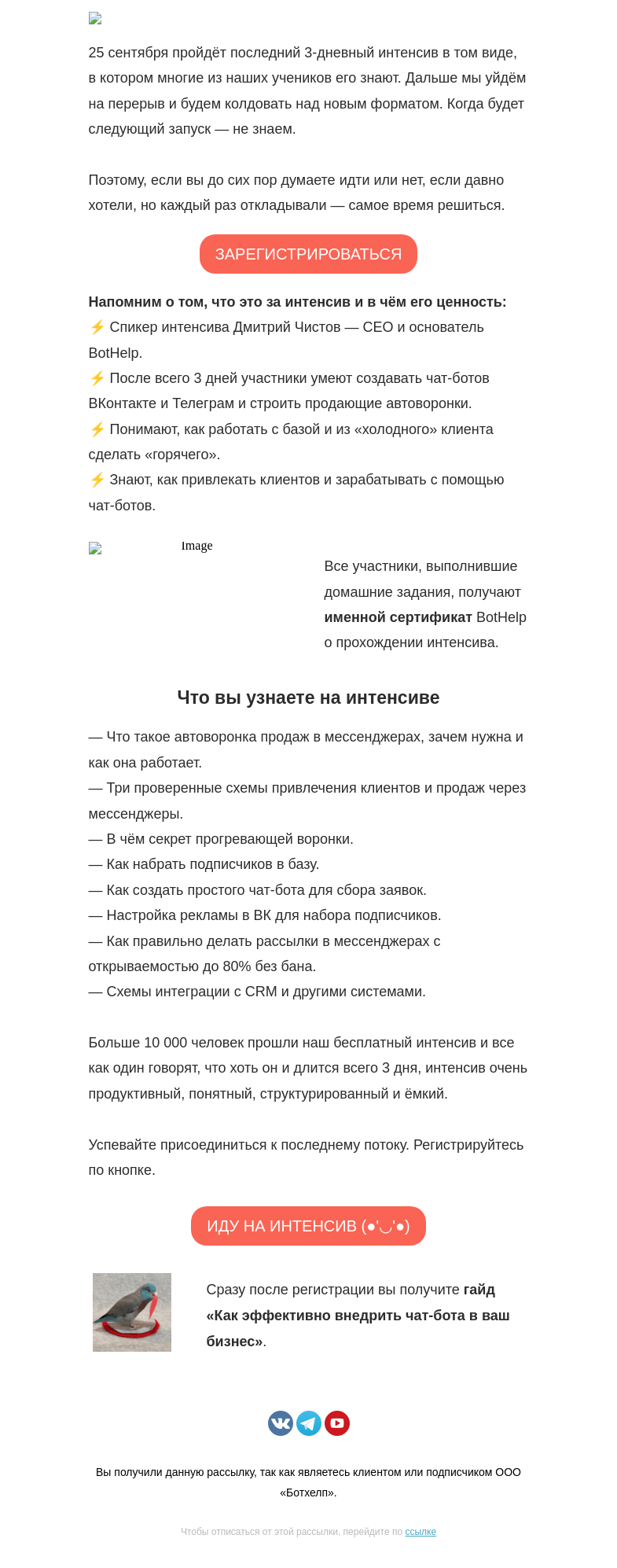 Письмо компании «BotHelp» на тему «🍂 Последний поток практического 3-дневного интенсива»