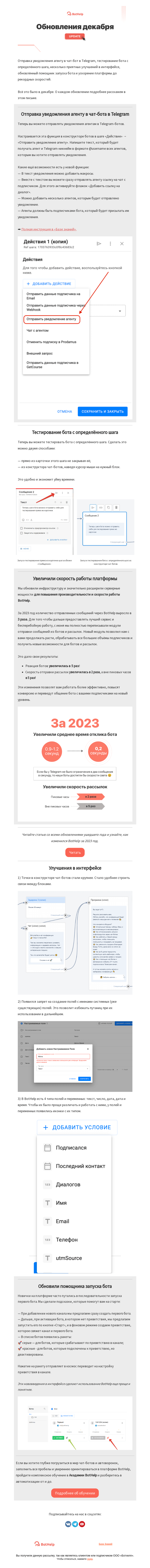 Письмо компании «BotHelp» на тему «Что нового?»
