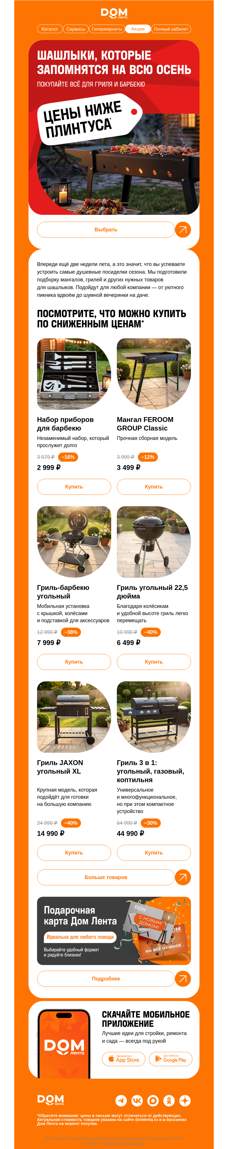 Письмо компании «ДОМ ЛЕНТА» на тему «Вы ещё успеваете на шашлыки 🍖»