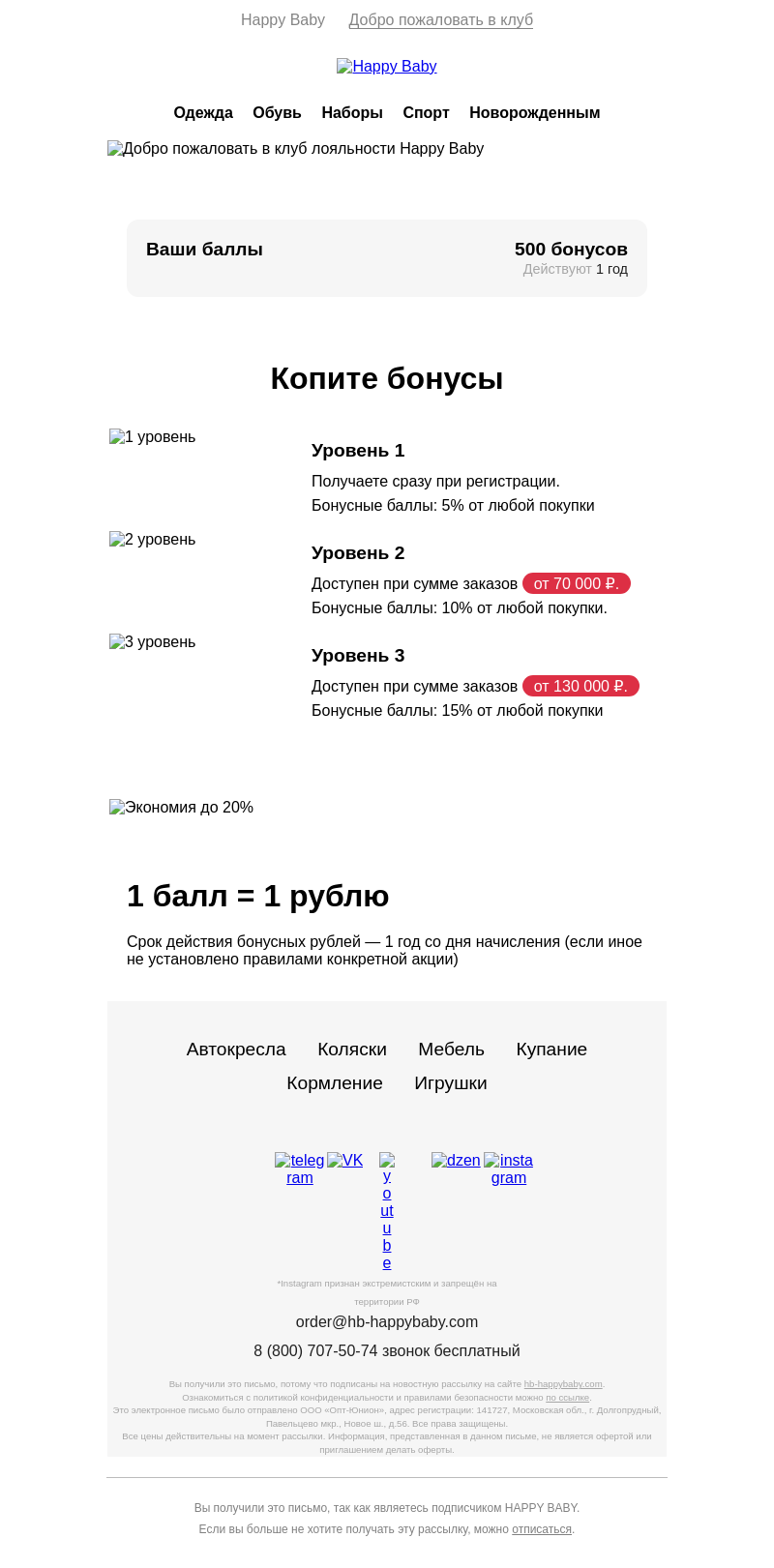 Письмо компании «HAPPY BABY» на тему «Добро пожаловать в Клуб!»