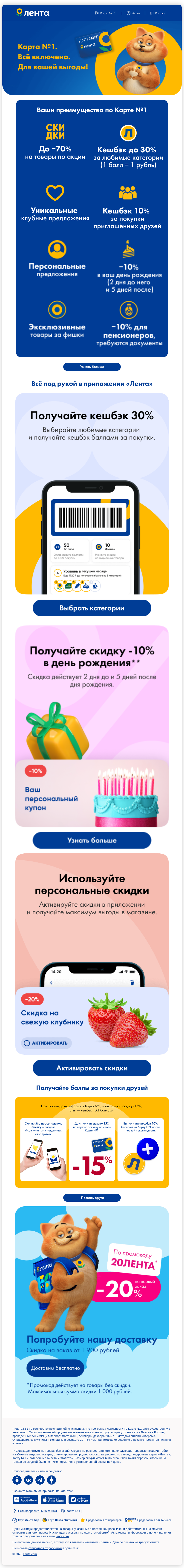 Письмо компании «Lenta» на тему «Что включено в Карту №1?»
