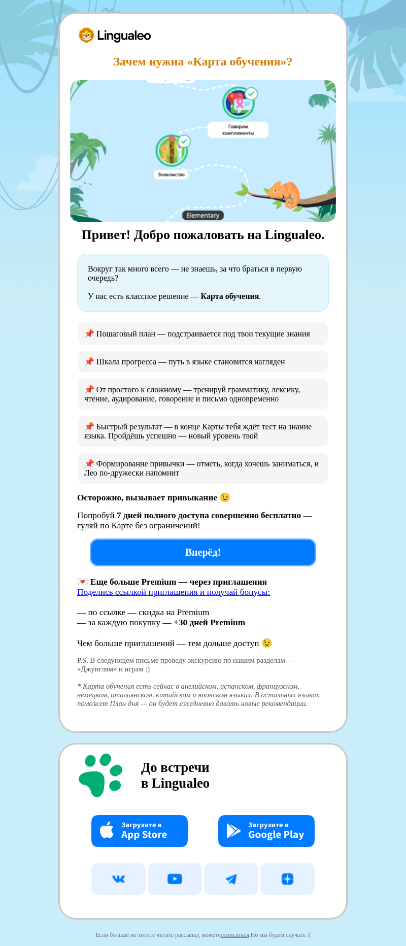 Письмо компании «LinguaLeo» на тему «Зачем нужна «Карта обучения»?»