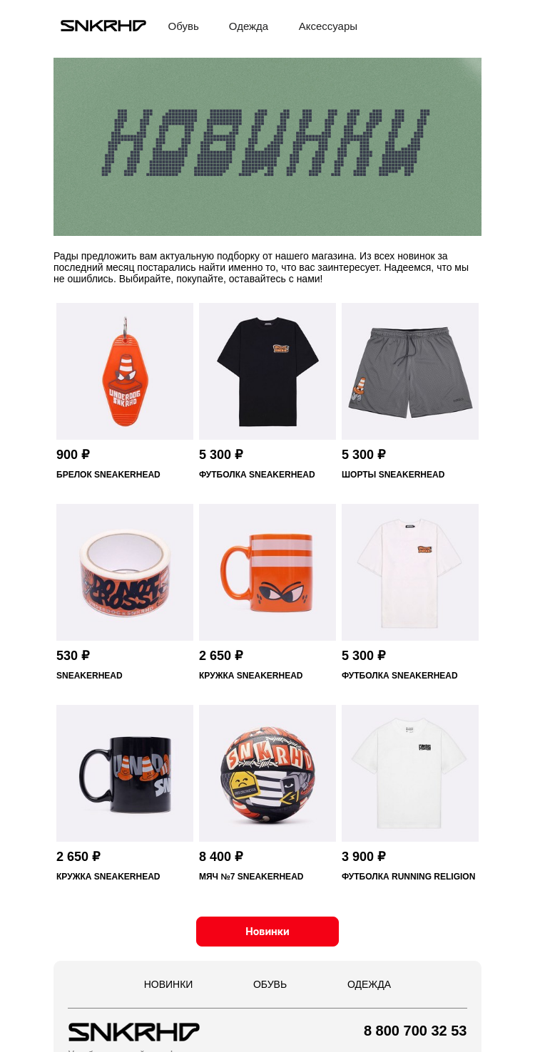 Письмо компании «Sneakerhead» на тему «Новые причины для шопинга»