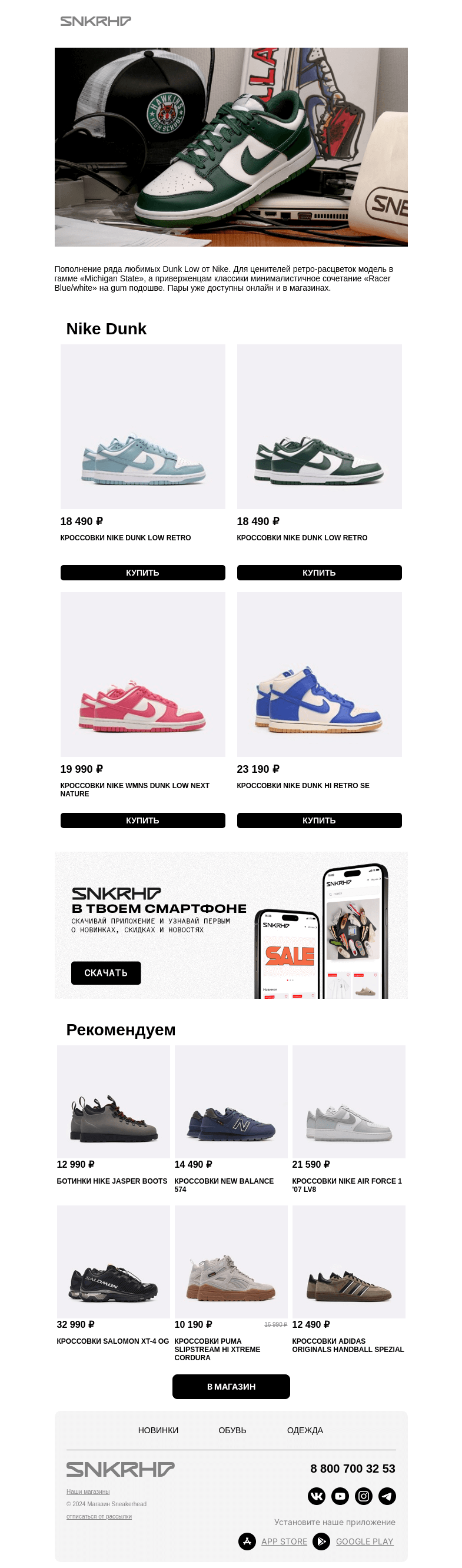 Письмо компании «Sneakerhead» на тему «Новые расцветки Nike Dunk»