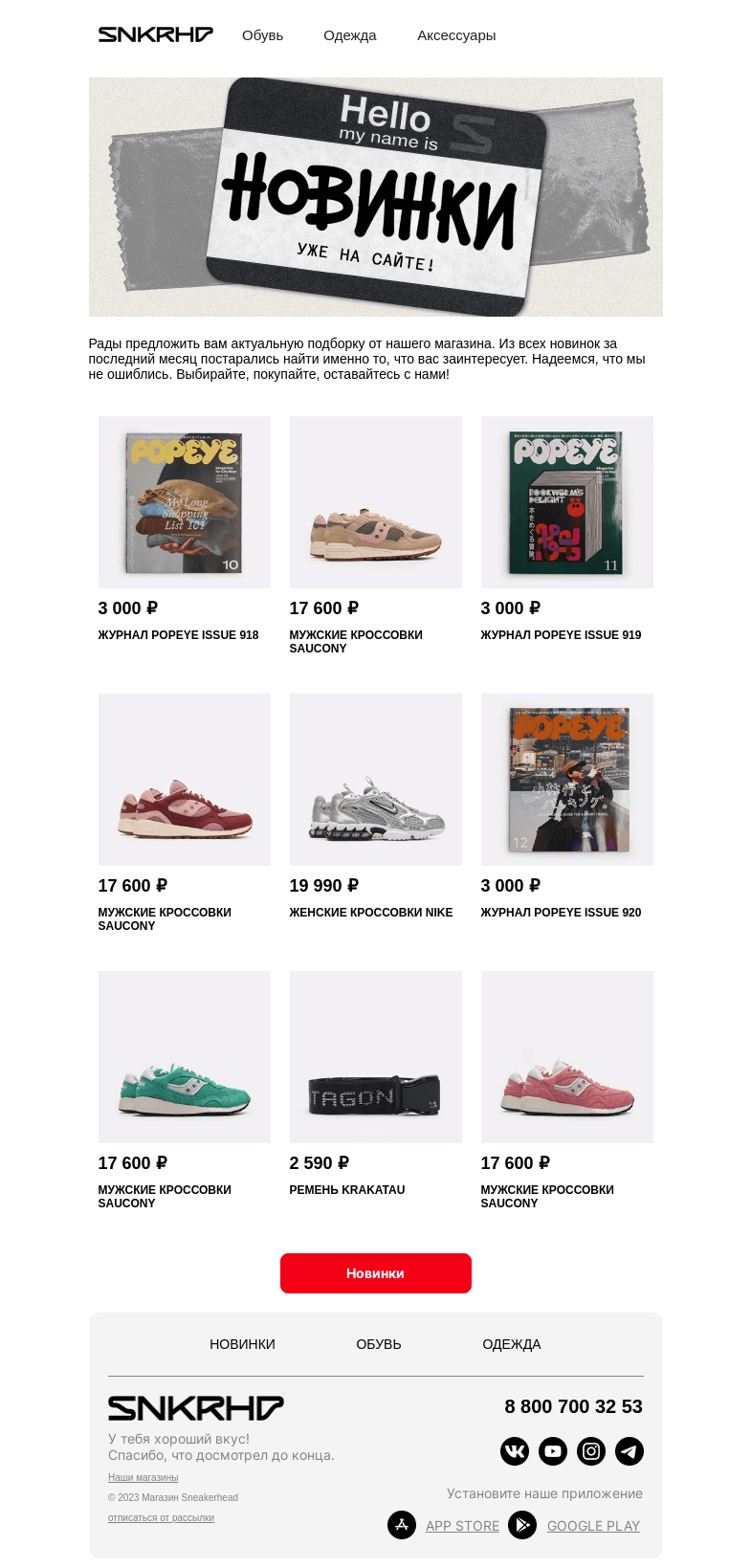 Письмо компании «Sneakerhead» на тему «Новые причины для шопинга»