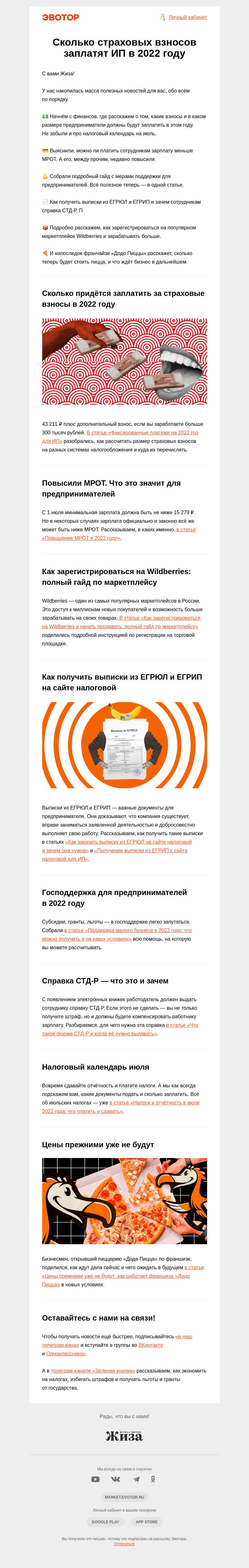 Письмо компании «Жиза» на тему «Сколько страховых взносов заплатят ИП в 2022 году»