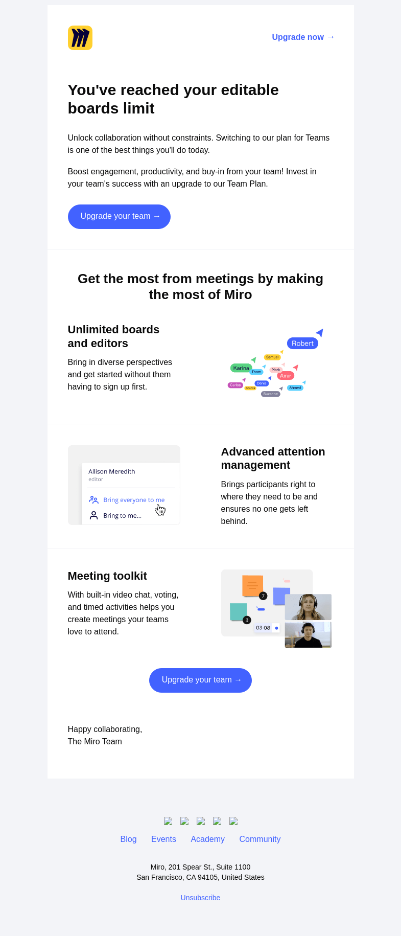 Письмо компании «Miro» на тему «How can I see more boards? 🔎»
