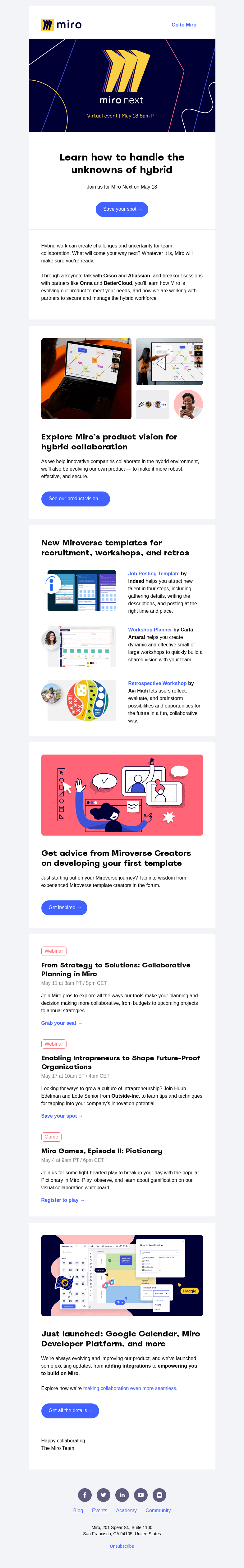 Письмо компании «Miro» на тему «Explore What's Next in Hybrid and Indeed's New Template»