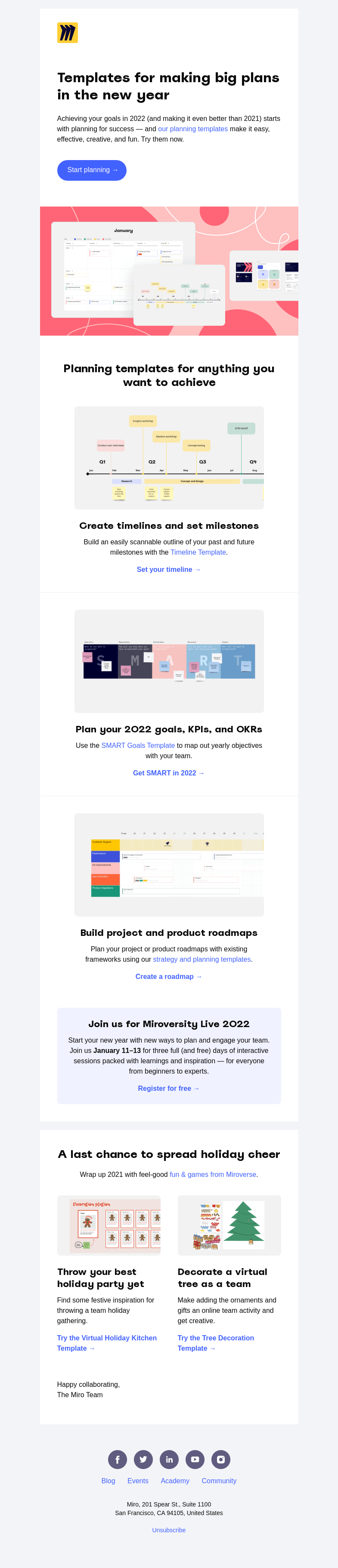 Письмо компании «Miro» на тему «Make Your 2022 Planning Creative, Impactful, and Fun»