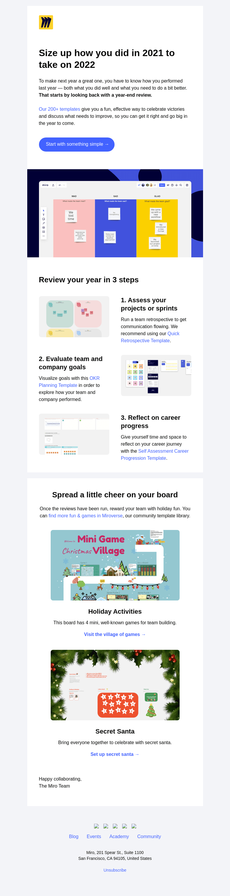 Письмо компании «Miro» на тему «Run a Year-End Review the Creative Way»