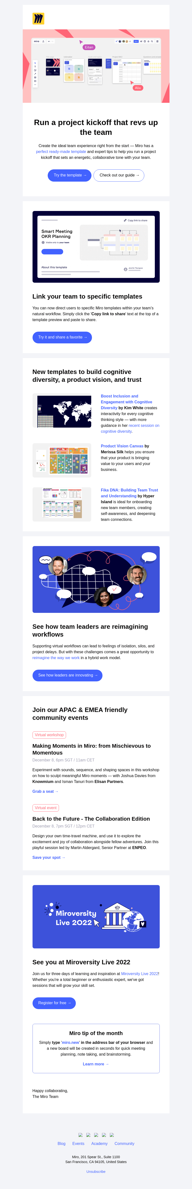 Письмо компании «Miro» на тему «A Project Kickoff That Kickstarts Success»