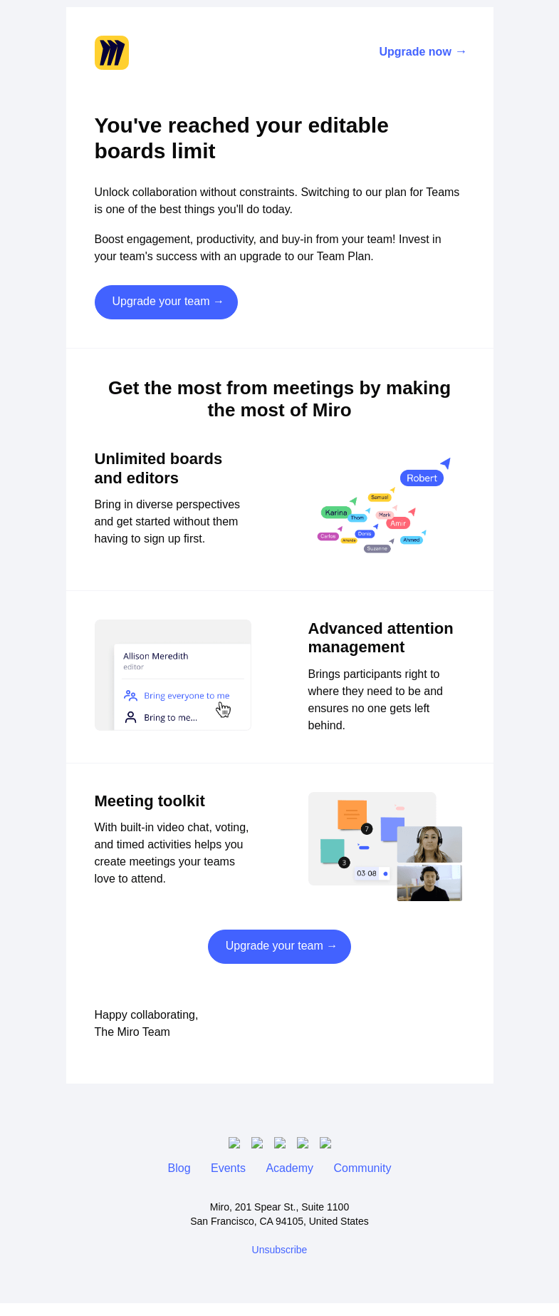 Письмо компании «Miro» на тему «How can I see more boards? 🔎»
