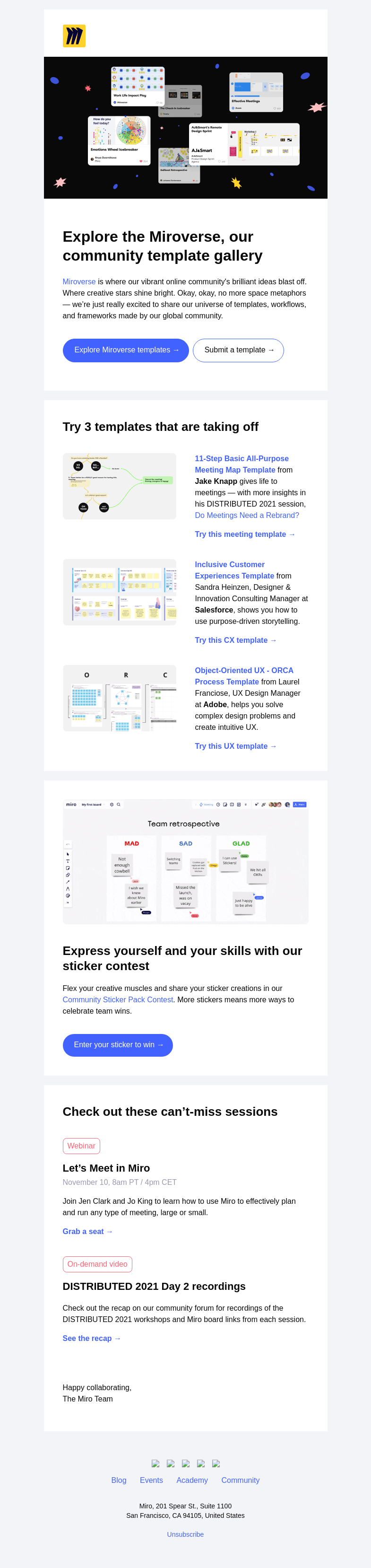 Письмо компании «Miro» на тему «Share Your Brilliance with the Miroverse»
