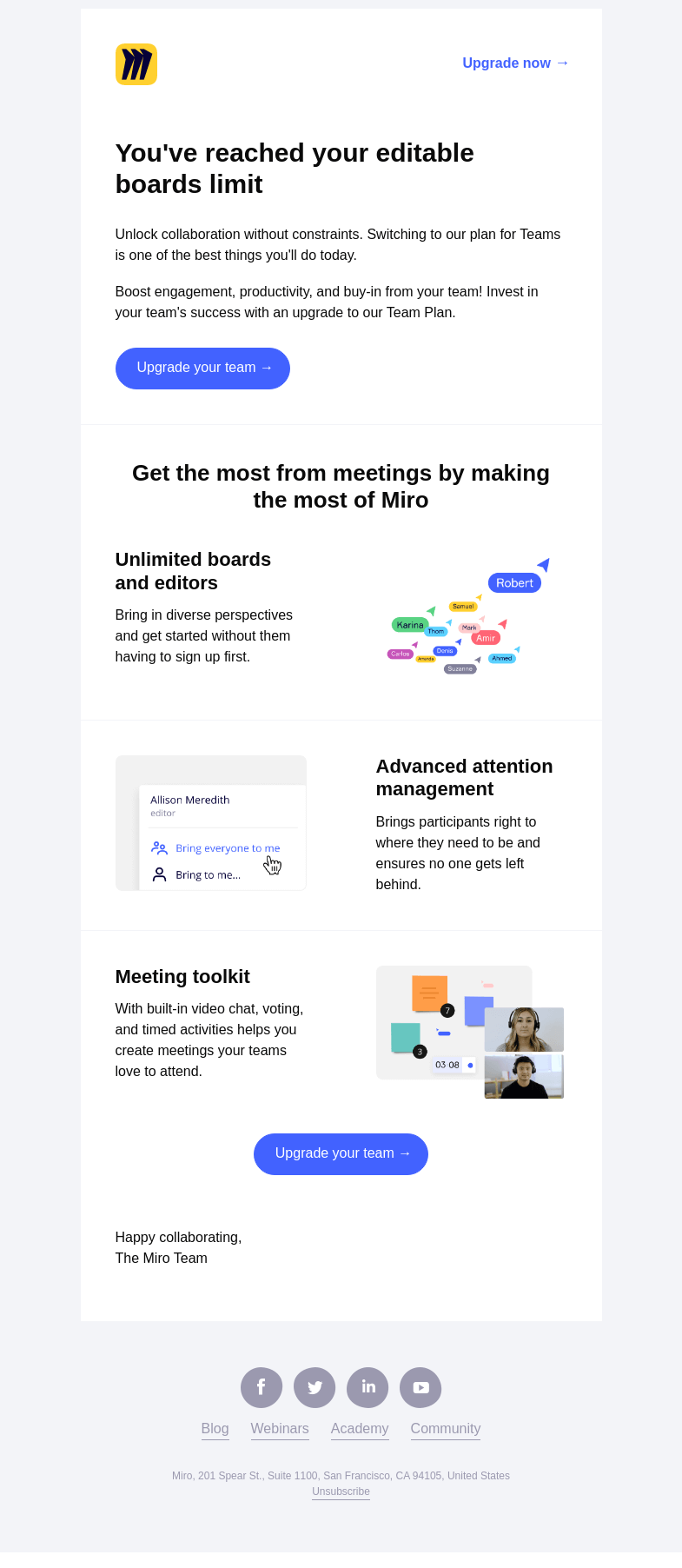 Письмо компании «Miro» на тему «How can I see more boards? 🔎»