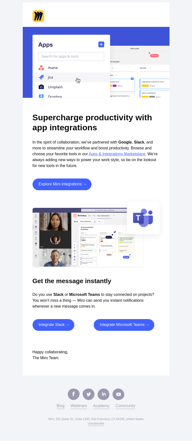 Письмо компании «Miro» на тему «Your Favorite Apps Work with Miro»