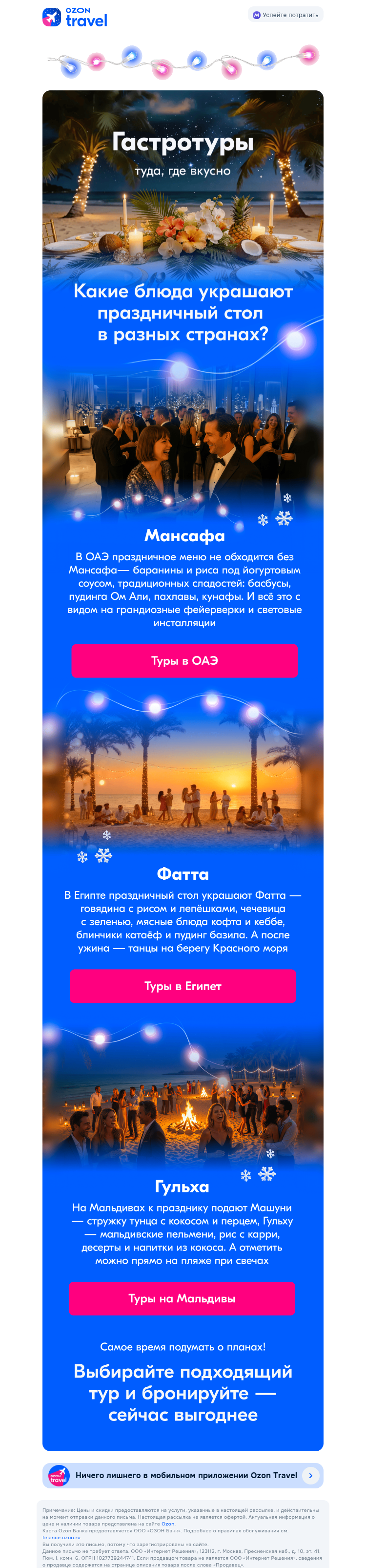 Письмо компании «Ozon Travel» на тему «Новый год со вкусом лета🌴🎅»