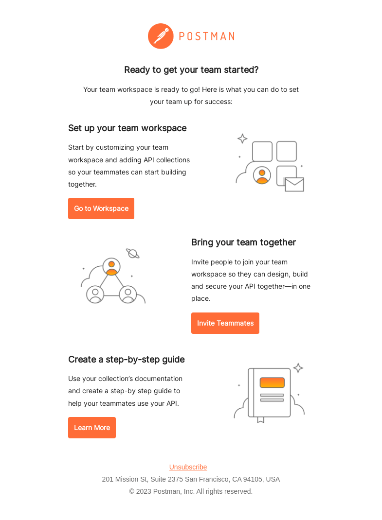 Письмо компании «Postman» на тему «Your team is ready for you! »