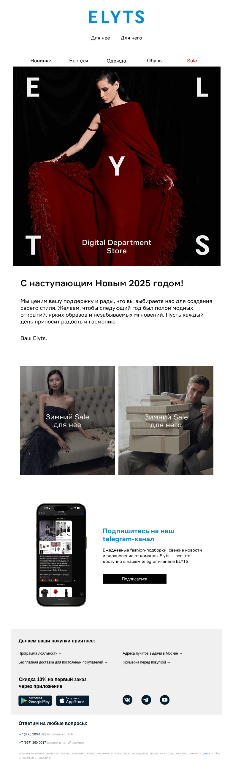 Письмо компании «ElytS» на тему «С наступающим Новым 2025 годом!»