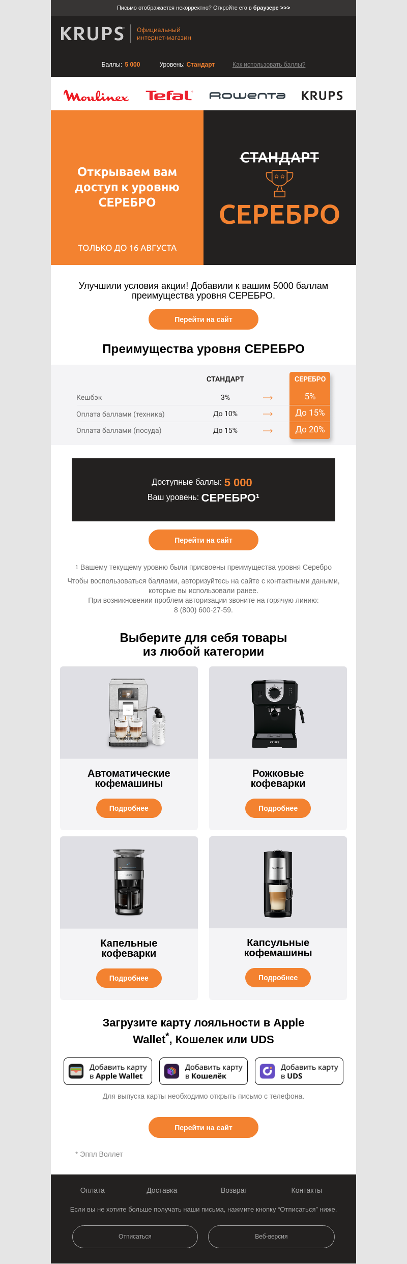 Письмо компании «Krups» на тему «Повысили ваш уровень ⬆️»