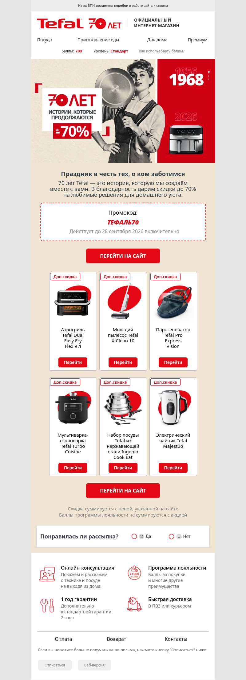 Письмо компании «Tefal» на тему «Истории, которые продолжаются 🎉»