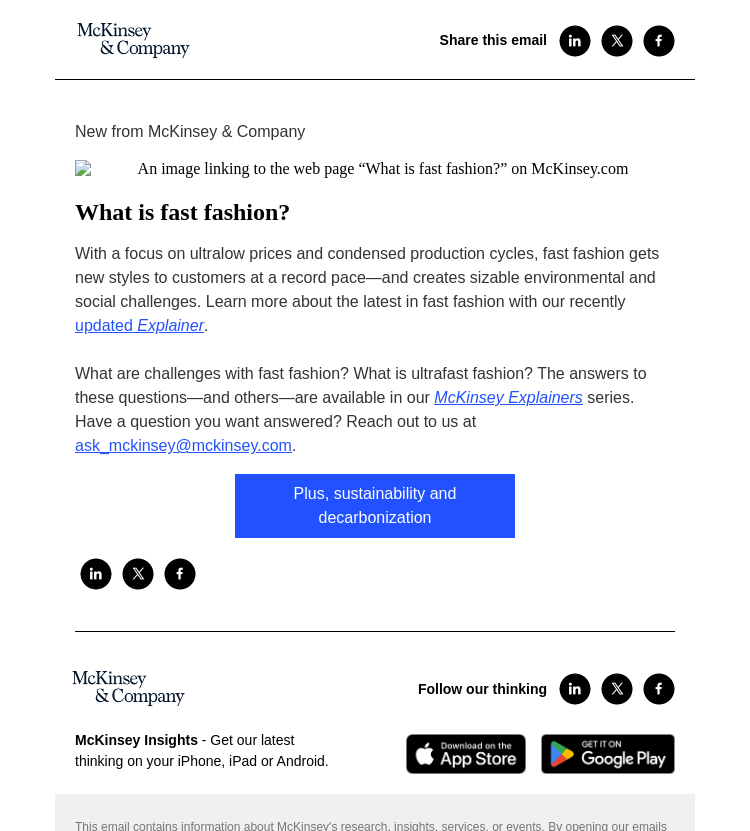 Письмо компании «McKinsey & Company» на тему «What is fast fashion?»