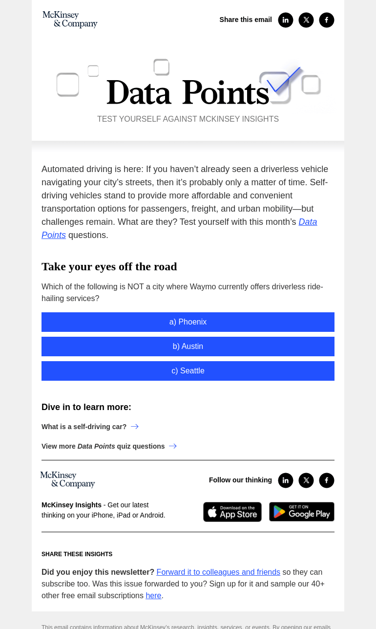 Письмо компании «McKinsey & Company» на тему «Keep on trucking»