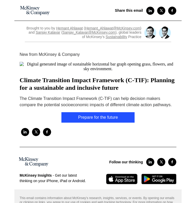 Письмо компании «McKinsey & Company» на тему «Climate Transition Impact Framework (C-TIF): Planning for a
 sustainable and inclusive future»