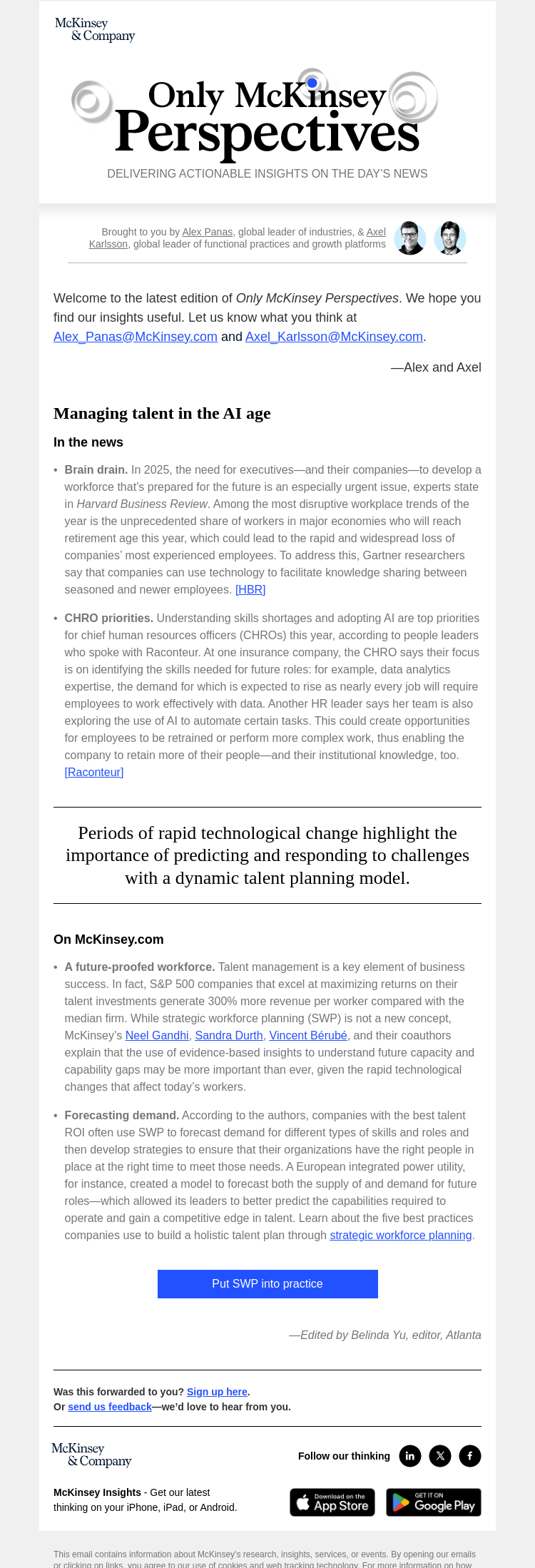 Письмо компании «McKinsey & Company» на тему «Strategic workforce planning: How are leading companies doing it?»