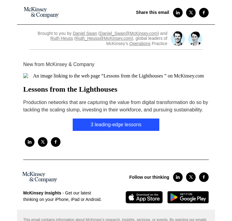 Письмо компании «McKinsey & Company» на тему «Lessons from the Lighthouses»