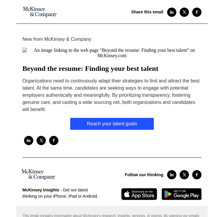 Письмо компании «McKinsey & Company» на тему «Beyond the resume: Finding your best talent»
