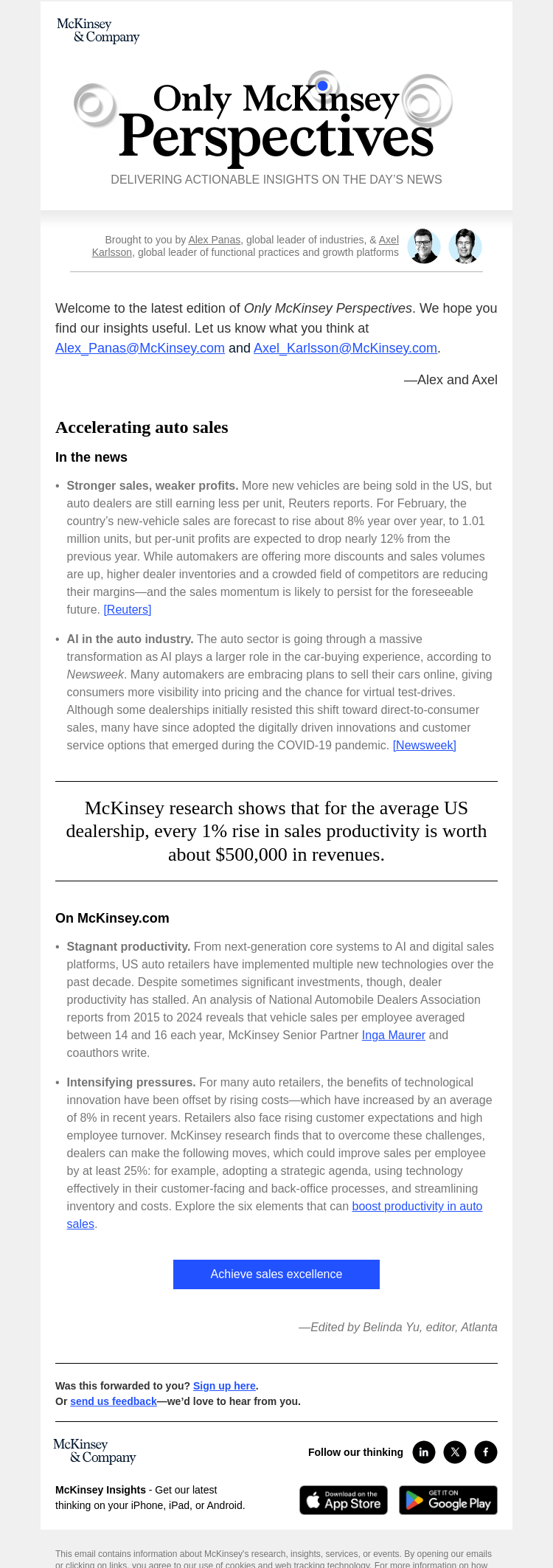 Письмо компании «McKinsey & Company» на тему «Can auto dealerships boost sales productivity?»