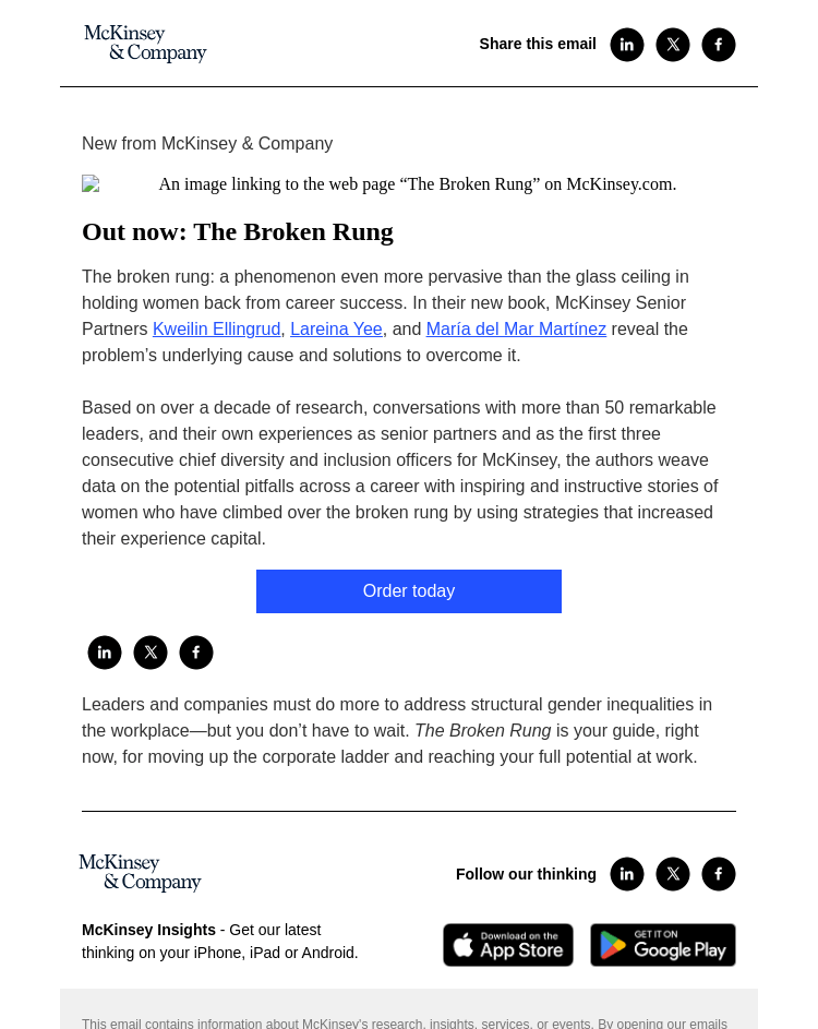 Письмо компании «McKinsey & Company» на тему «Out now: The Broken Rung»