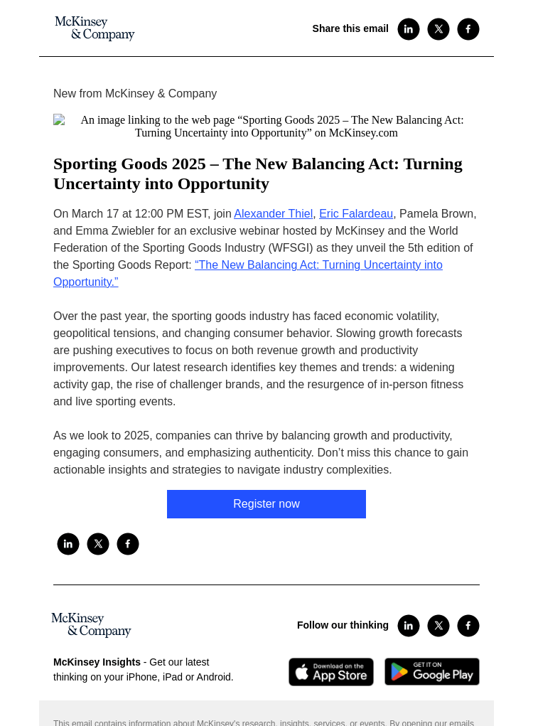 Письмо компании «McKinsey & Company» на тему «You’re invited! Join us for a McKinsey virtual event on sporting goods»