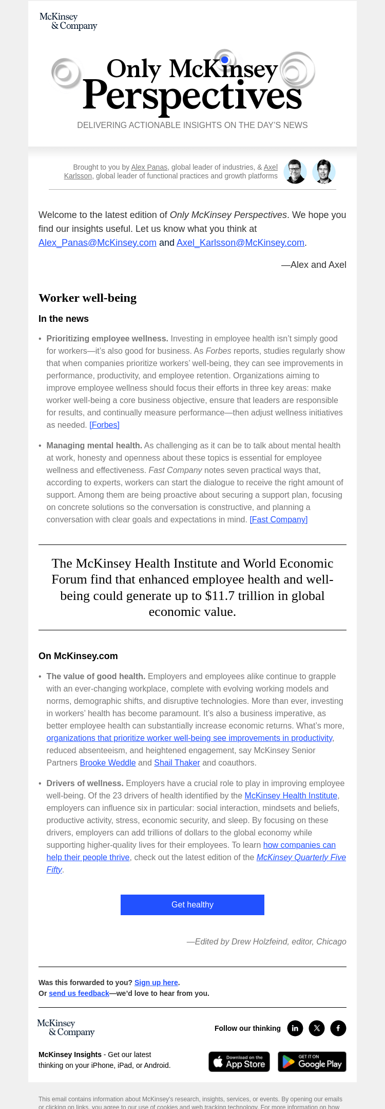 Письмо компании «McKinsey & Company» на тему «How can companies prioritize employee well-being?»