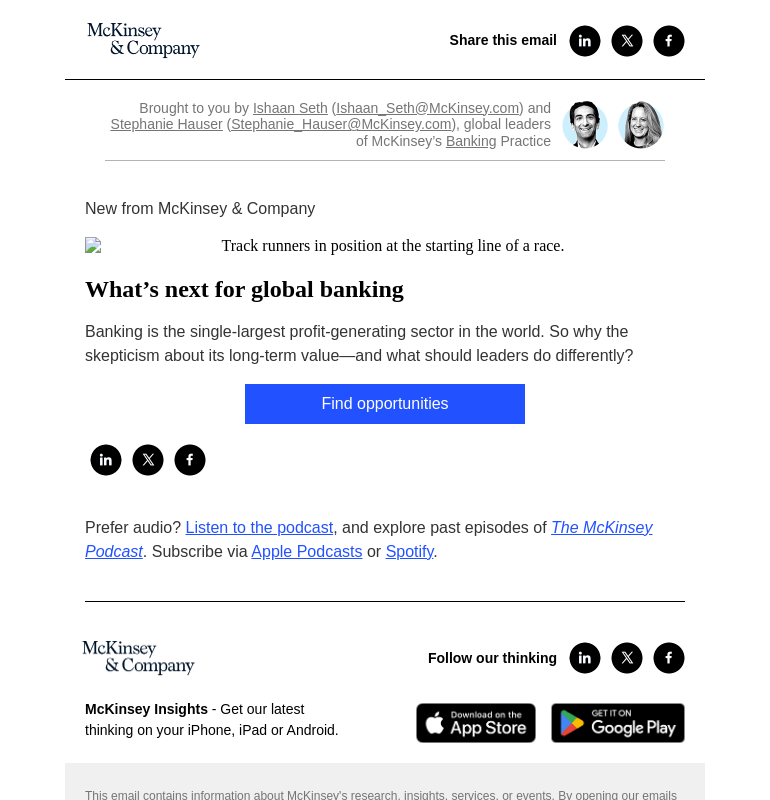 Письмо компании «McKinsey & Company» на тему «What’s next for global banking»