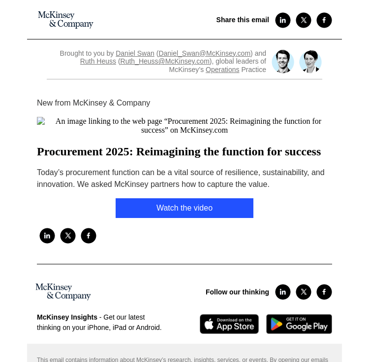 Письмо компании «McKinsey & Company» на тему «Procurement 2025: Reimagining the function for success»