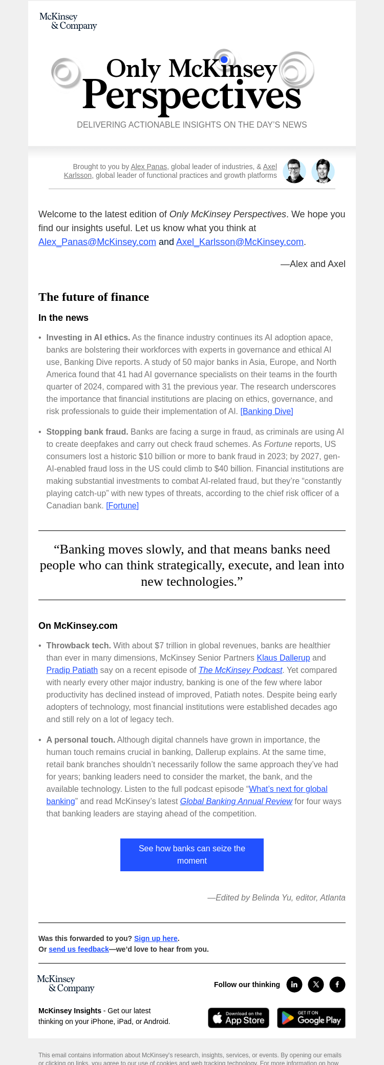 Письмо компании «McKinsey & Company» на тему «What’s in store for global banking?»